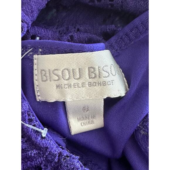 90s Bisou Bisou Womens Bodycon Dress Size Small/4 Purple Crochet Mini - Picture 3 of 9